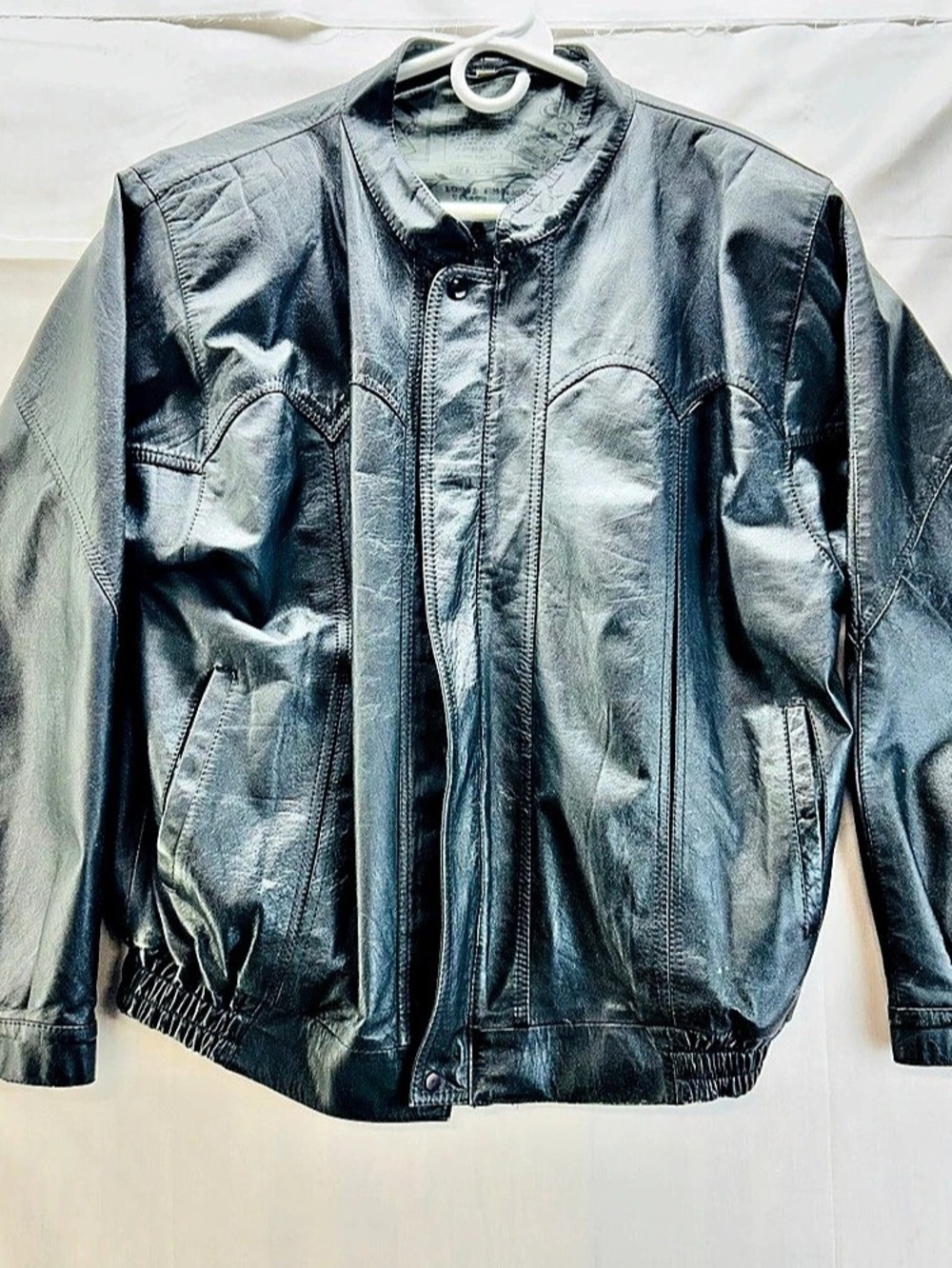 VTG Black Western Bomber Leather Jacket Size Large